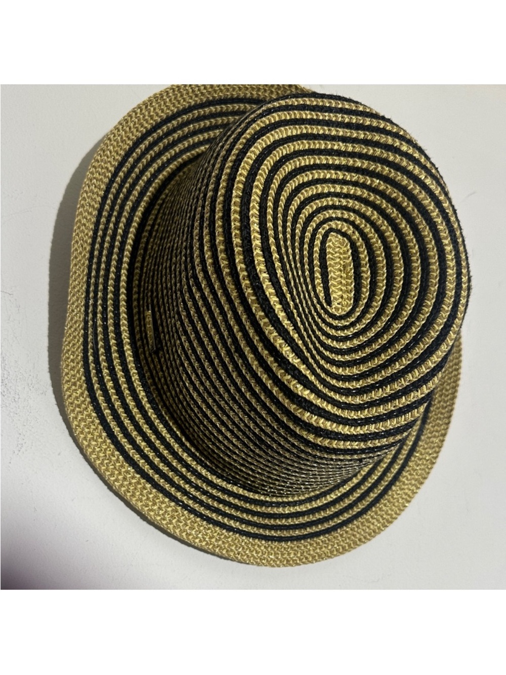 Amaini Striped Braided Straw Bucket Hat - Black & Tan